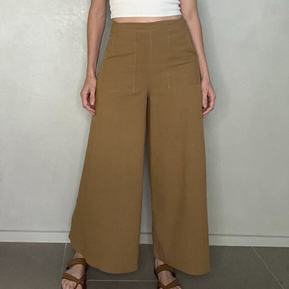 Brown Linen Side Split Trousers - Bohemian Style Pants One Size - Picture 3 of 9